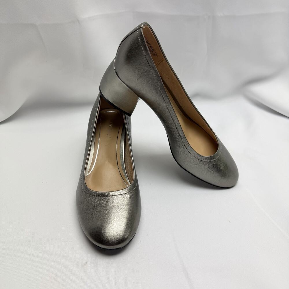 Vionic Carmel Pumps Women's 8.5 Metallic Pewter Leather Block Heel Comfort Shoes